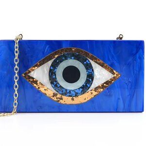 Evil Eye Acrylic clutch with gold crossbody chain